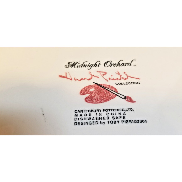 2 "Midnight Orchard " 11" dinner plates hand painted Canterbury Potteries Toby P - Picture 2 of 5